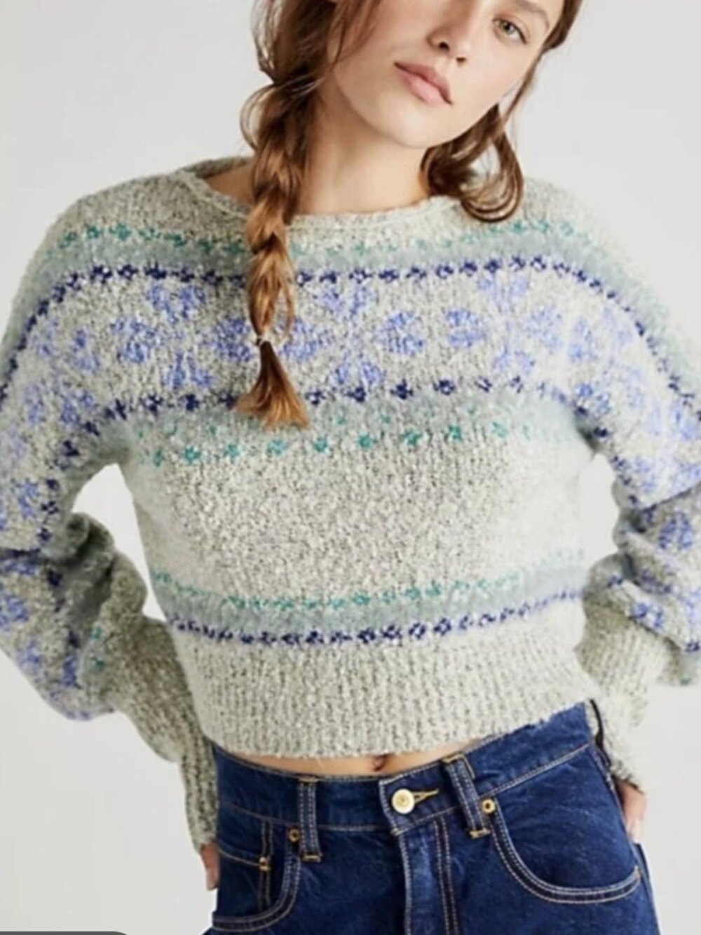 Free People Women's Size Large Gray Knit Fuzzy Pullover Sweater